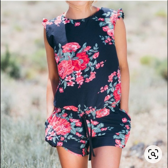 Albion Pants - Albion Antigua Pink Floral Romper Size Lg